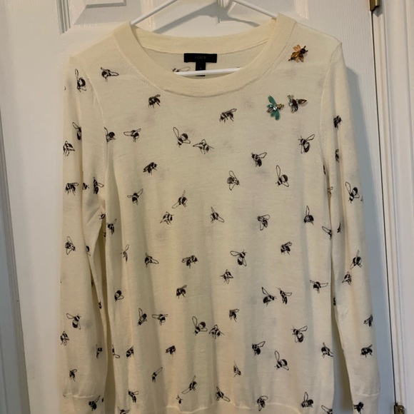 J. Crew Tippi Embellished Bee Print Wool Sweater SMALL - Picture 2 of 14